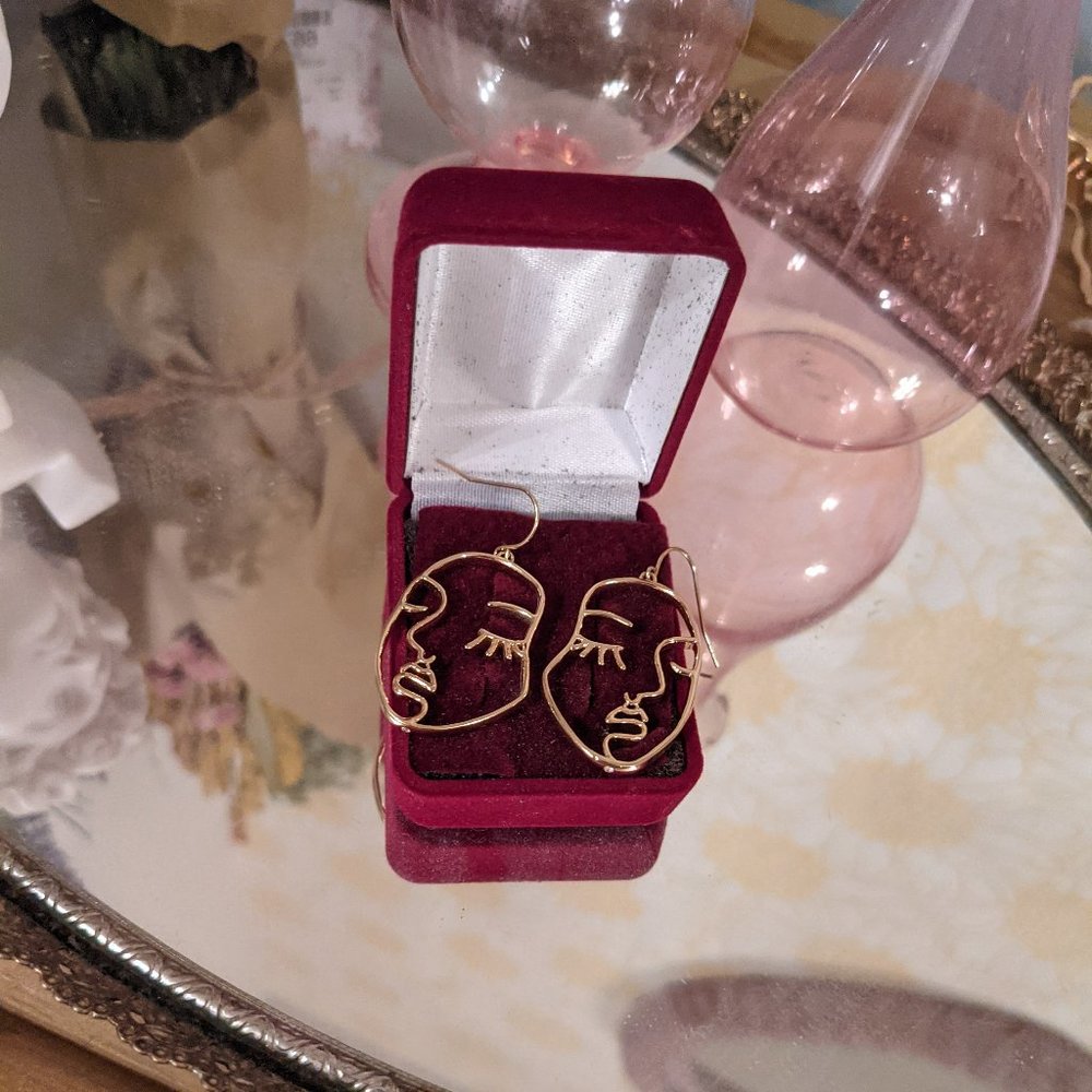 Gold Abstract Face Earrings